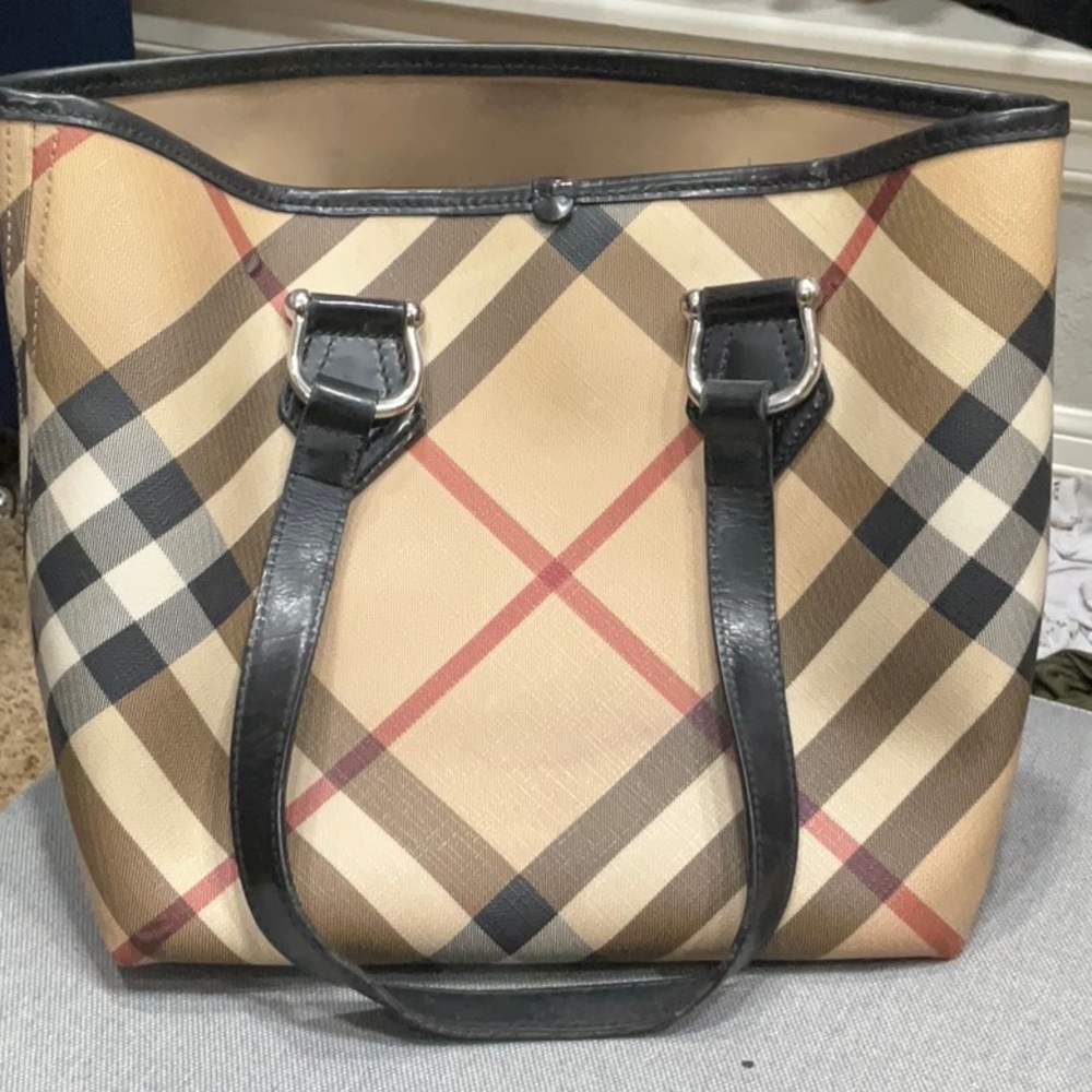 BURBERRY Beige Check PVC Leather Shoulder Bag